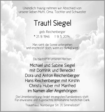 Traueranzeige von Trautl Siegel von Pegnitz-Zeitung